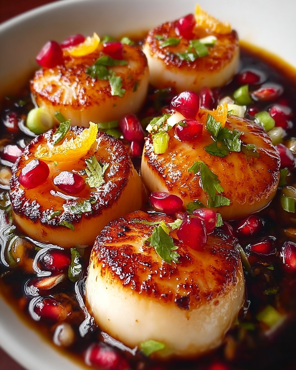 Seared Scallops with Pomegranate and Meyer Lemon Recipe - Recipe Image