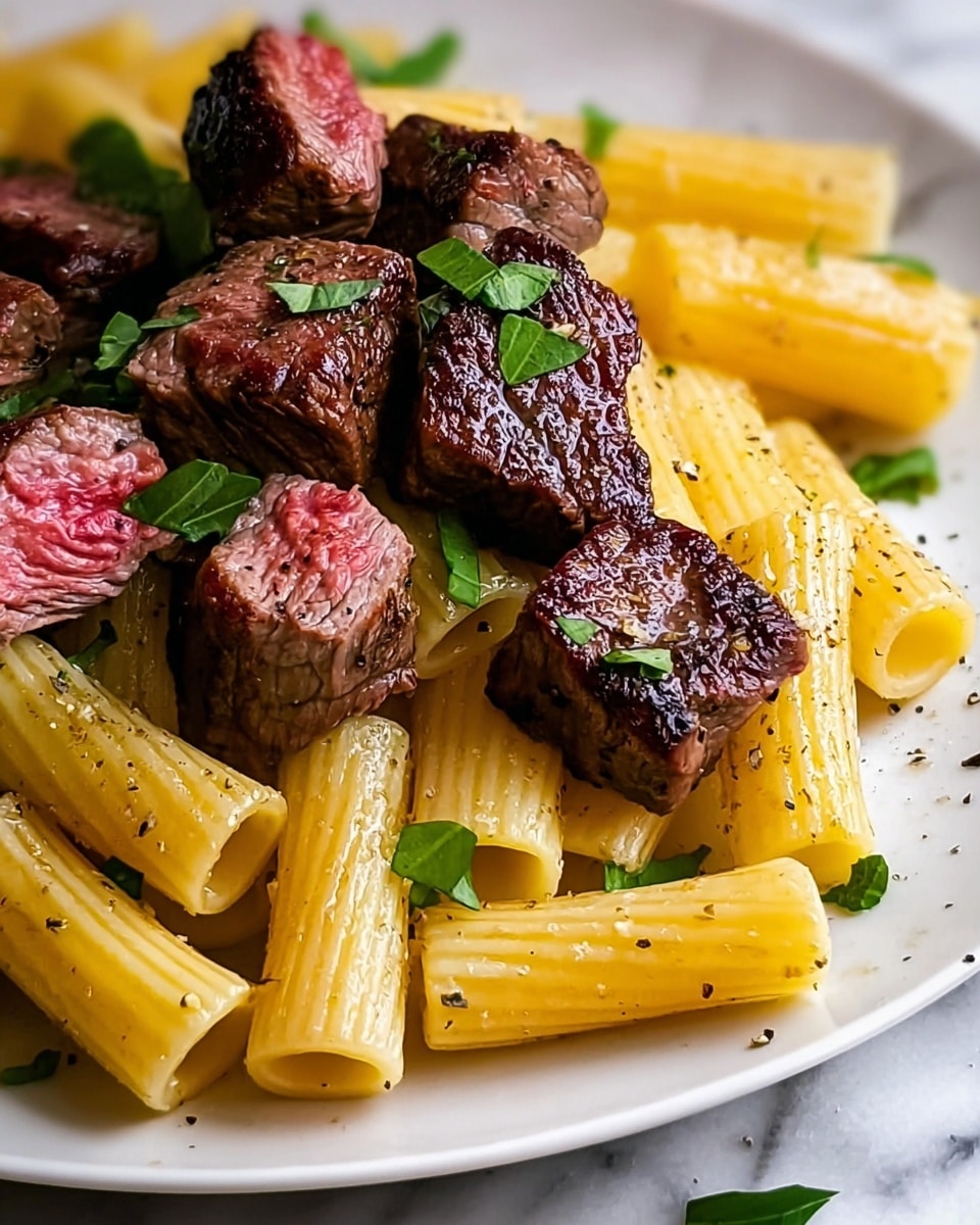 Garlic Butter Steak Tips with Cheesy Rigatoni Recipe - Recipe Image