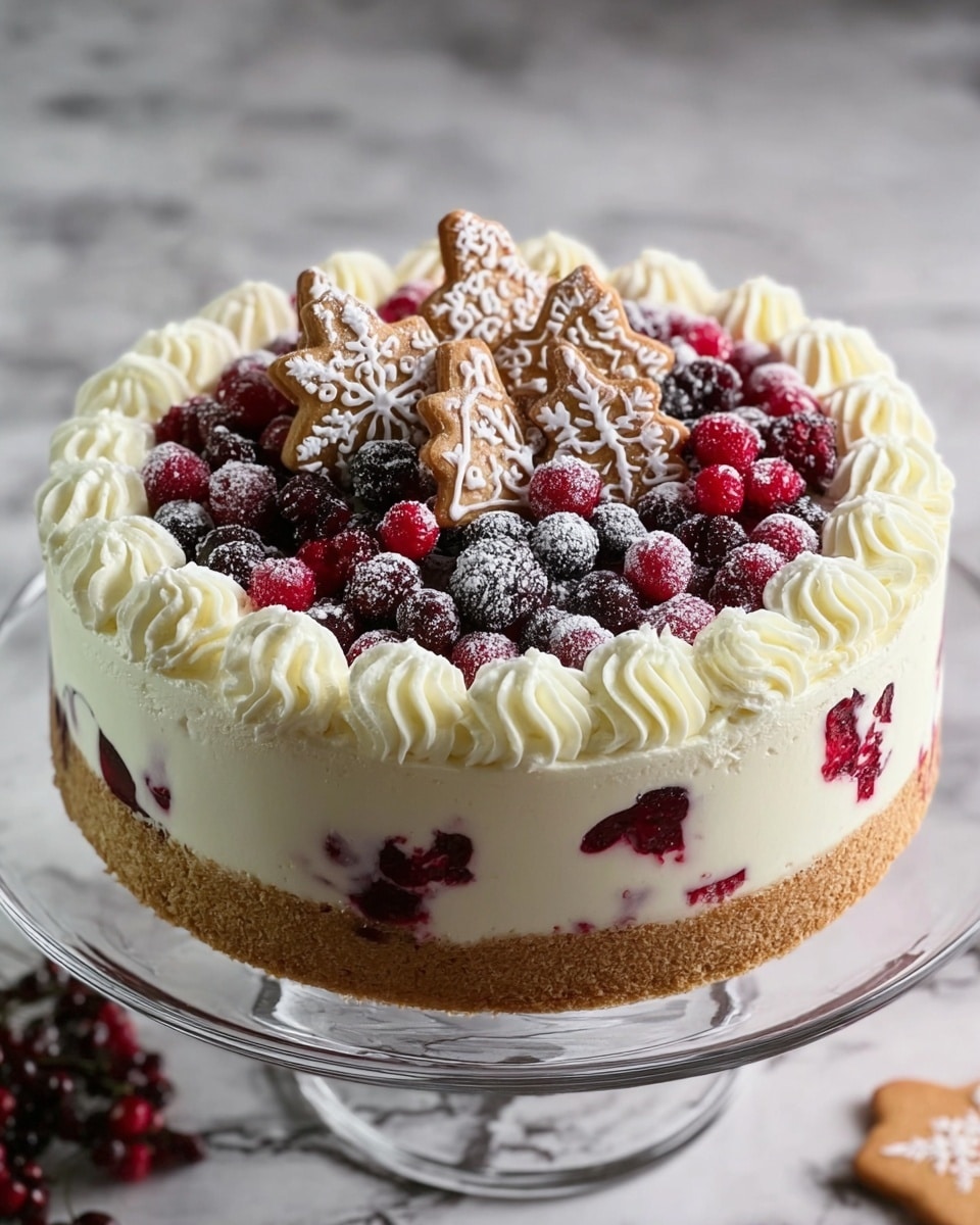 Christmas Cranberry White Chocolate Mousse Cheesecake Recipe - Recipe Image