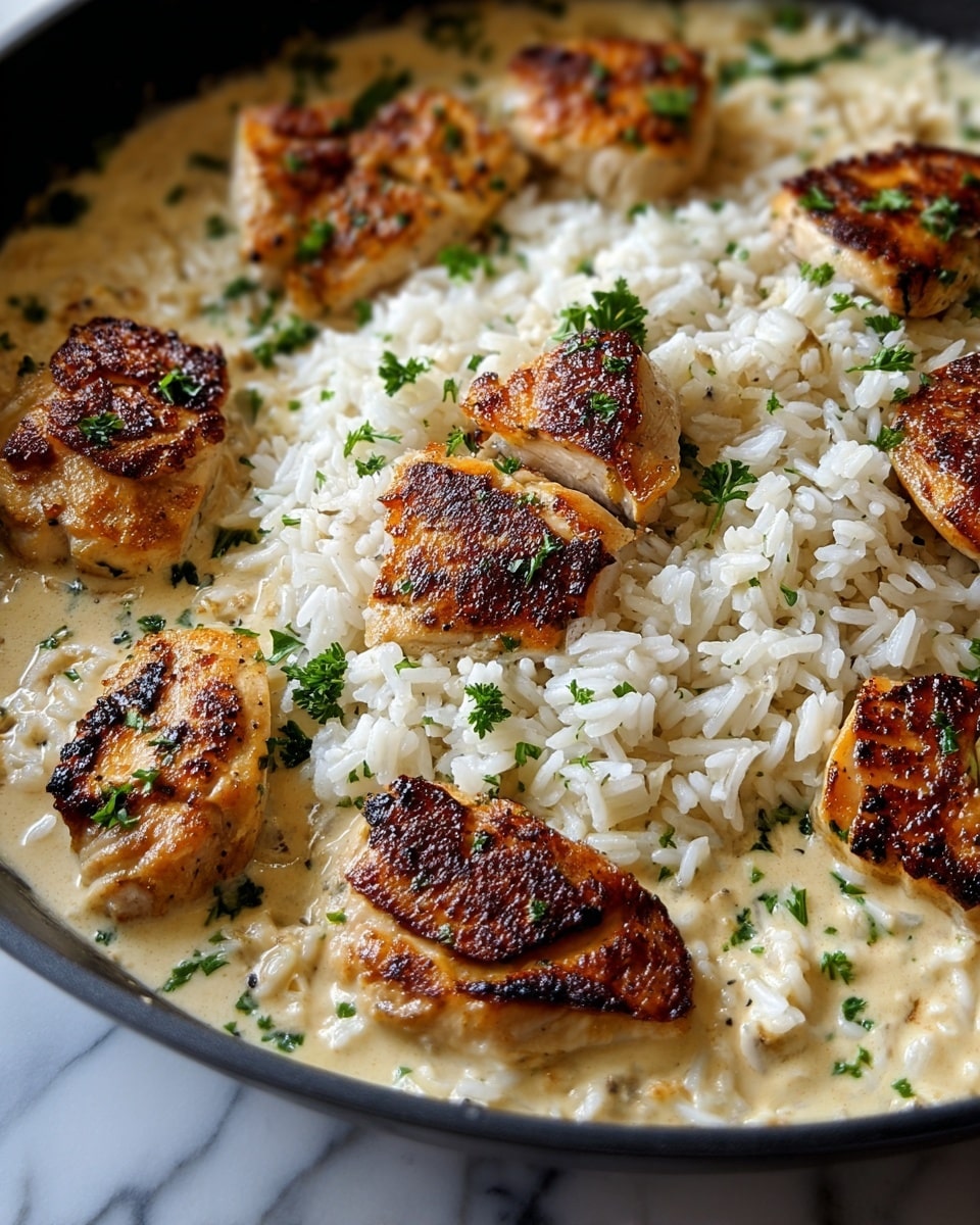 One-Pan Creamy Parmesan Chicken and Rice Recipe - Recipe Image