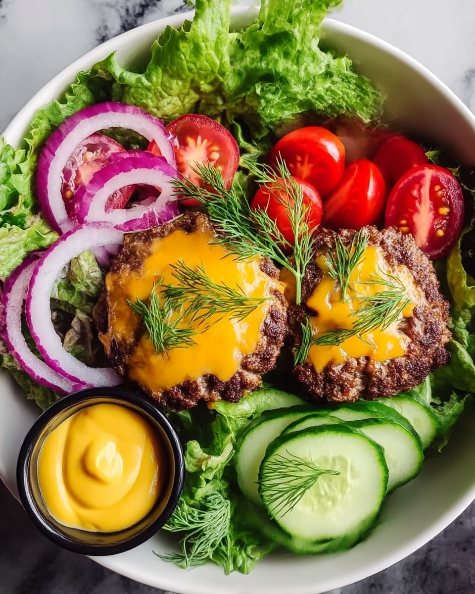 Grilled Juicy Burger Bowls with Fresh Greens Recipe - Recipe Image