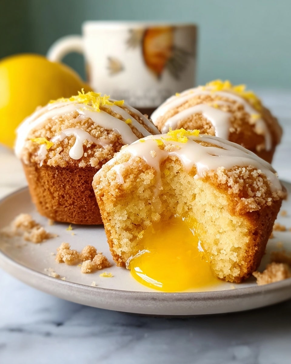 Lemon Curd Muffins with Streusel Topping and Lemon Glaze Recipe - Recipe Image