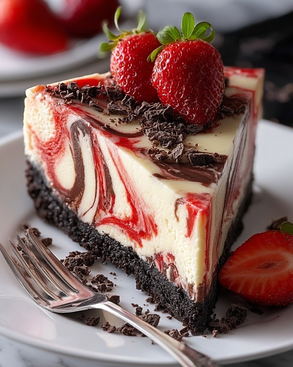 Chocolate Strawberry Swirl Cheesecake Recipe - Recipe Image
