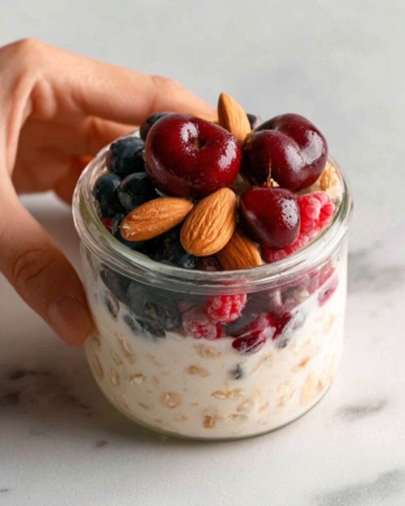 Berry Cherry Almond Overnight Oats Recipe