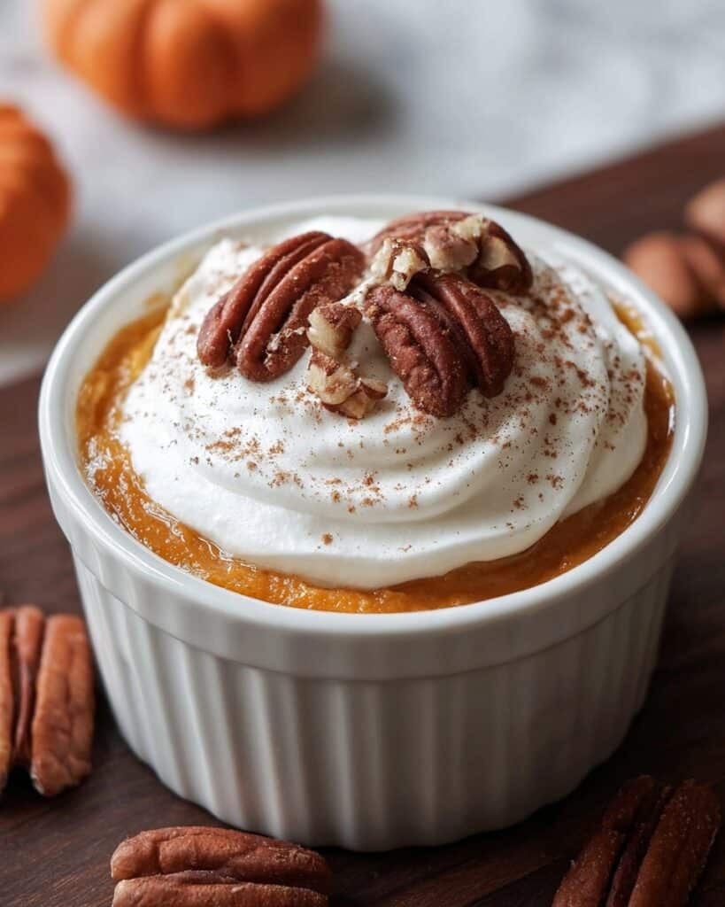 Microwave Pumpkin Cheesecake with Caramel Sauce and Pecans Recipe
