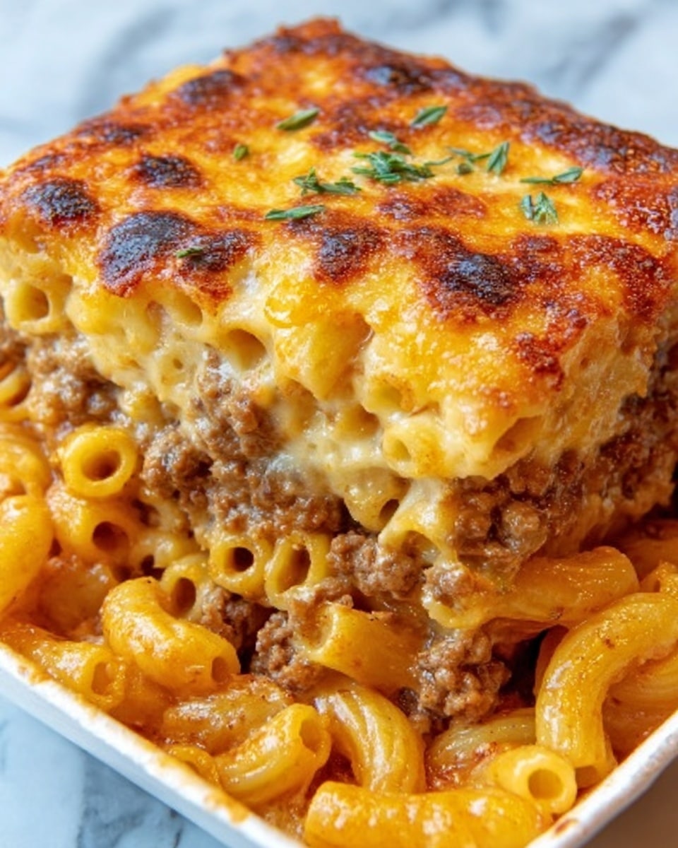Creamy Baked Mac and Cheese Casserole with Cheddar, Mozzarella, and Parmesan Recipe - Recipe Image