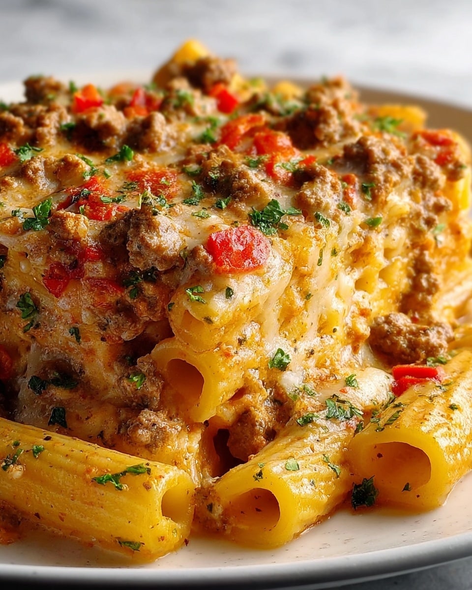 Velveeta Beef Rigatoni Pasta with Cheesy Cream Sauce Recipe - Recipe Image