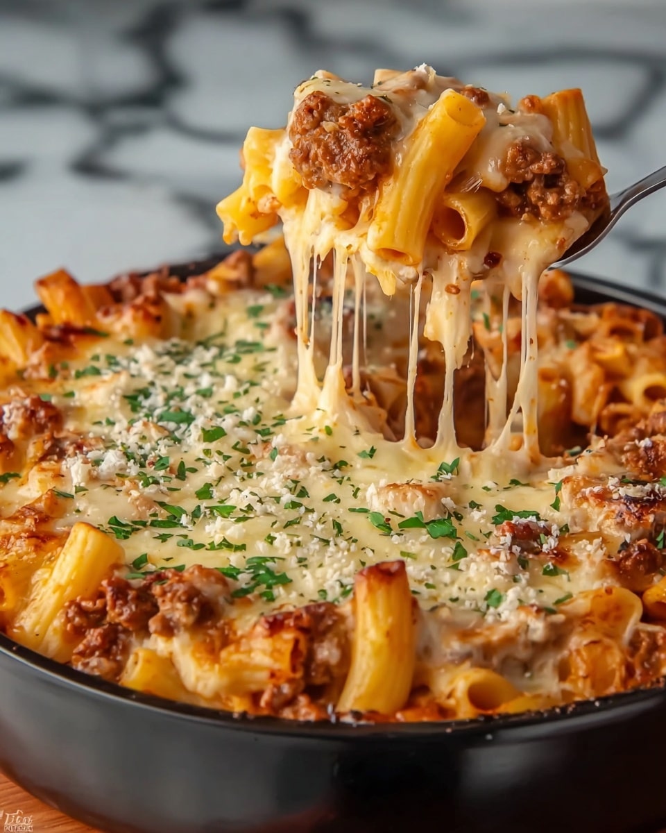 Pasta Pie with Meat, Ricotta, and Mozzarella Recipe - Recipe Image