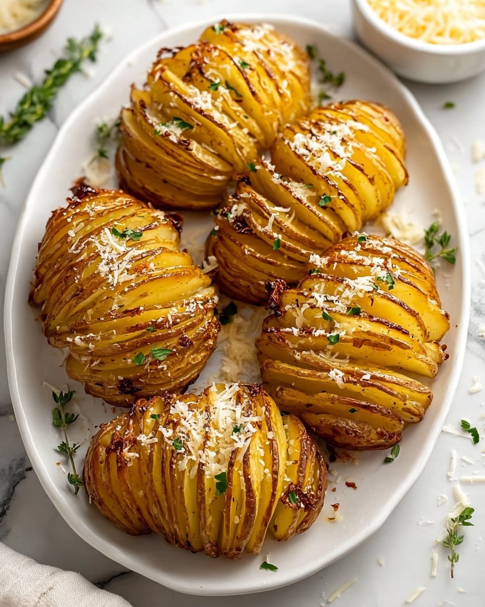 Hasselback Potatoes with Garlic, Herbs, and Parmesan Recipe - Recipe Image