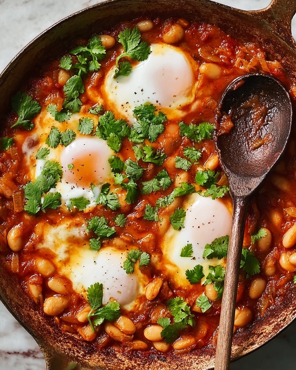 Breakfast Beans and Eggs with Pickled Red Onions and Cilantro Recipe - Recipe Image