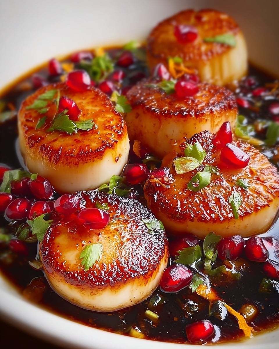 Seared Scallops with Pomegranate and Meyer Lemon Recipe - Recipe Image