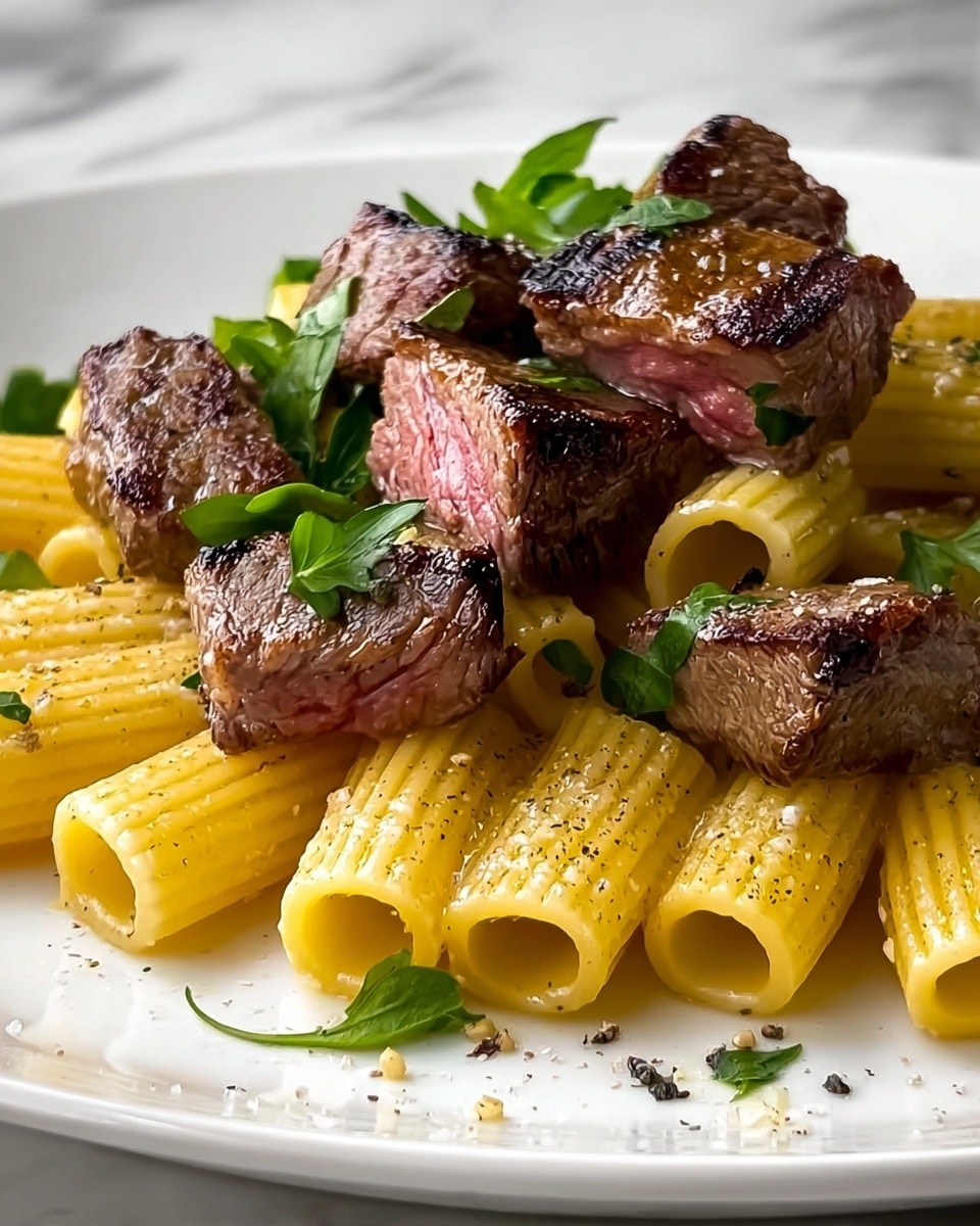 Garlic Butter Steak Tips with Cheesy Rigatoni Recipe - Recipe Image