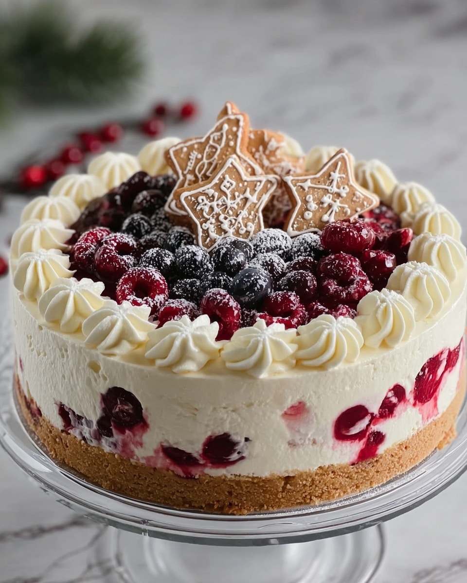 Christmas Cranberry White Chocolate Mousse Cheesecake Recipe - Recipe Image