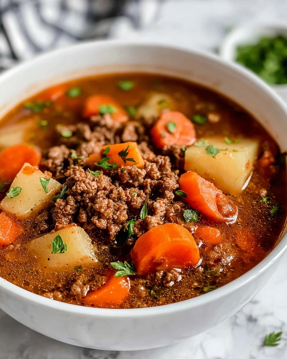 Hearty Ground Beef Stew with Potatoes and Vegetables Recipe - Recipe Image