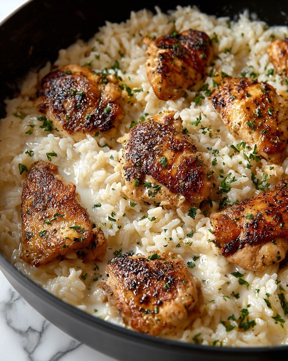 One-Pan Creamy Parmesan Chicken and Rice Recipe - Recipe Image