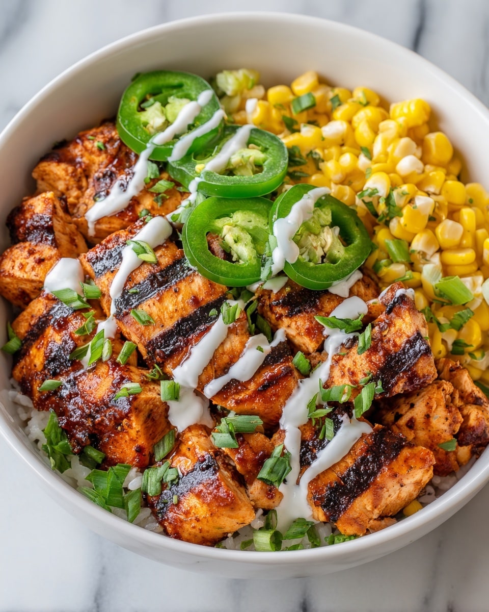 Grilled Chicken Bowl with Corn, Jalapeños & Creamy Sauce Recipe - Recipe Image
