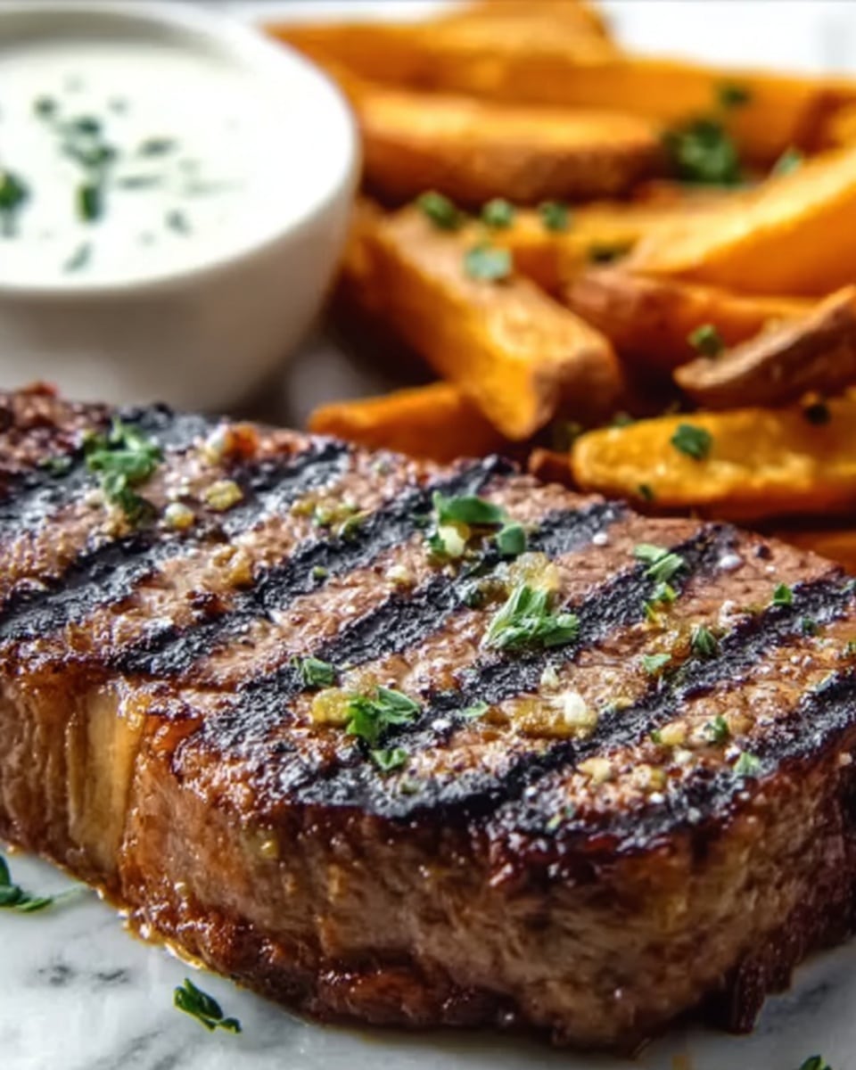 Tremendous Ribeye Steak with French Onions and French Fries Feast Recipe - Recipe Image
