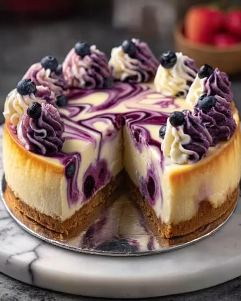 Elegant White Chocolate Blueberry Swirl Cheesecake Recipe