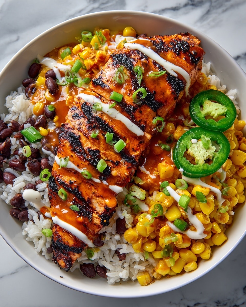 Grilled Chicken Bowl with Corn, Jalapeños & Creamy Sauce Recipe - Recipe Image