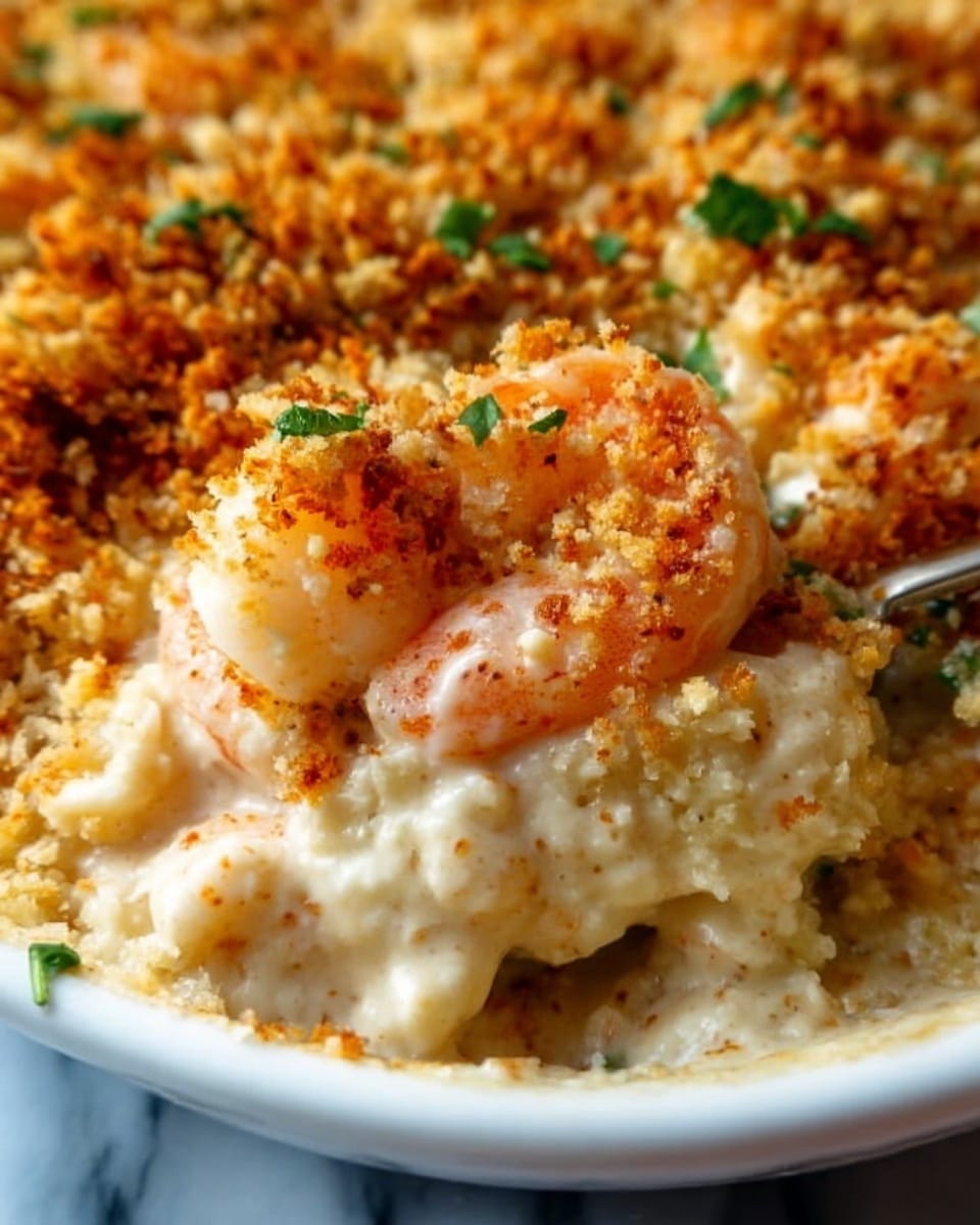 Cheesy Shrimp Casserole with Panko Breadcrumb Topping Recipe - Recipe Image