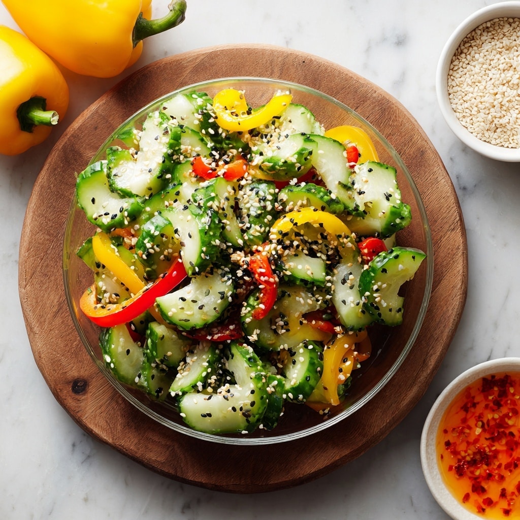 Cucumber and Sweet Pepper Salad with Sesame Ginger Dressing Recipe - Recipe Image