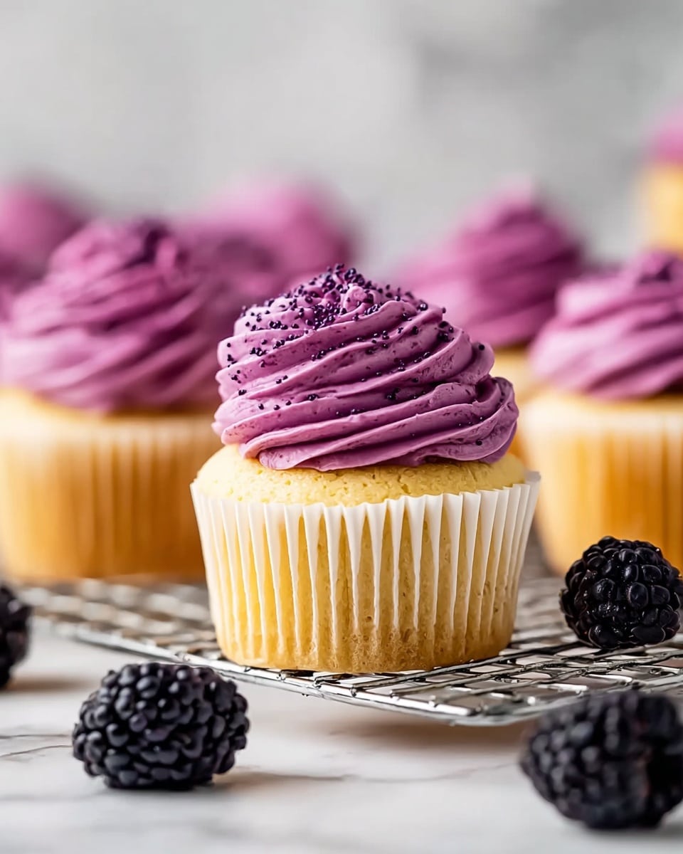 Lemon Poppy Seed Cupcakes with Blackberry Frosting Recipe - Recipe Image