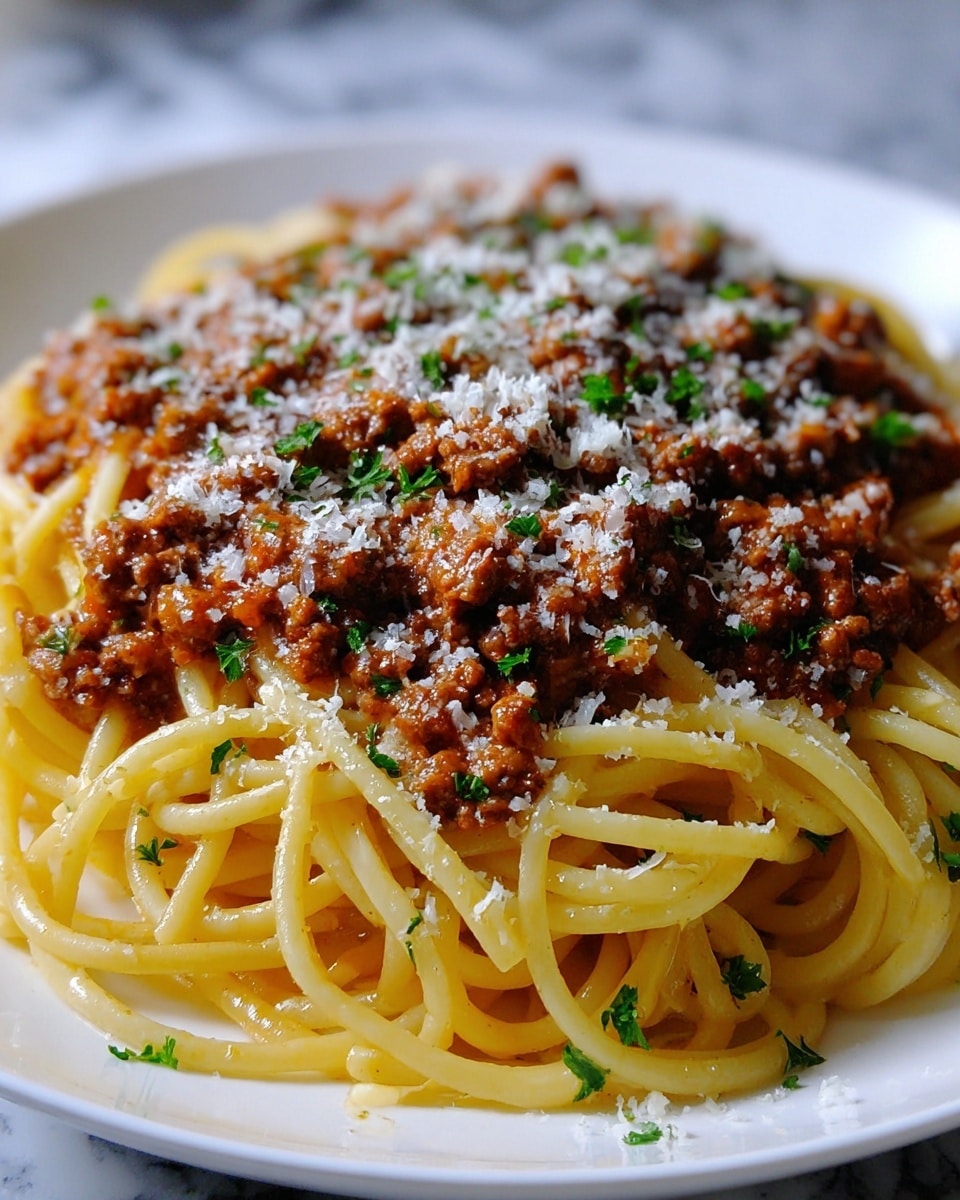 Garlic Butter Parmesan Spaghetti with Savory Beef Recipe - Recipe Image