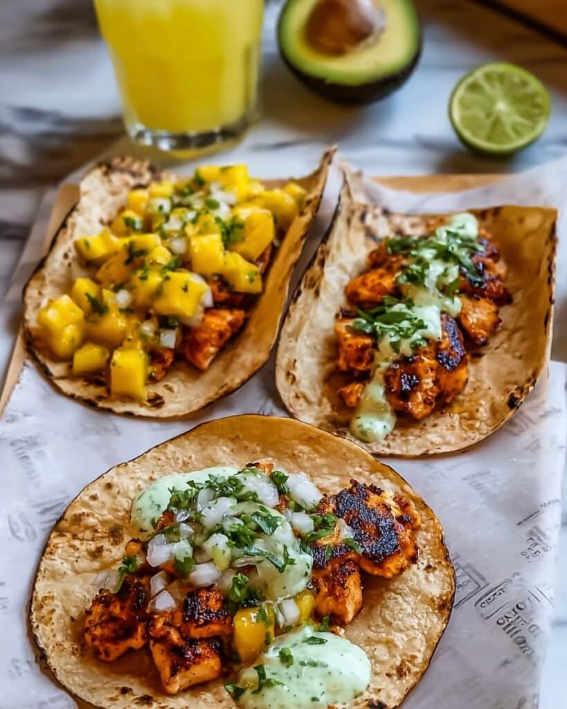 Crispy BBQ Salmon Tacos with Avocado Mango Salsa and Jalapeño Recipe