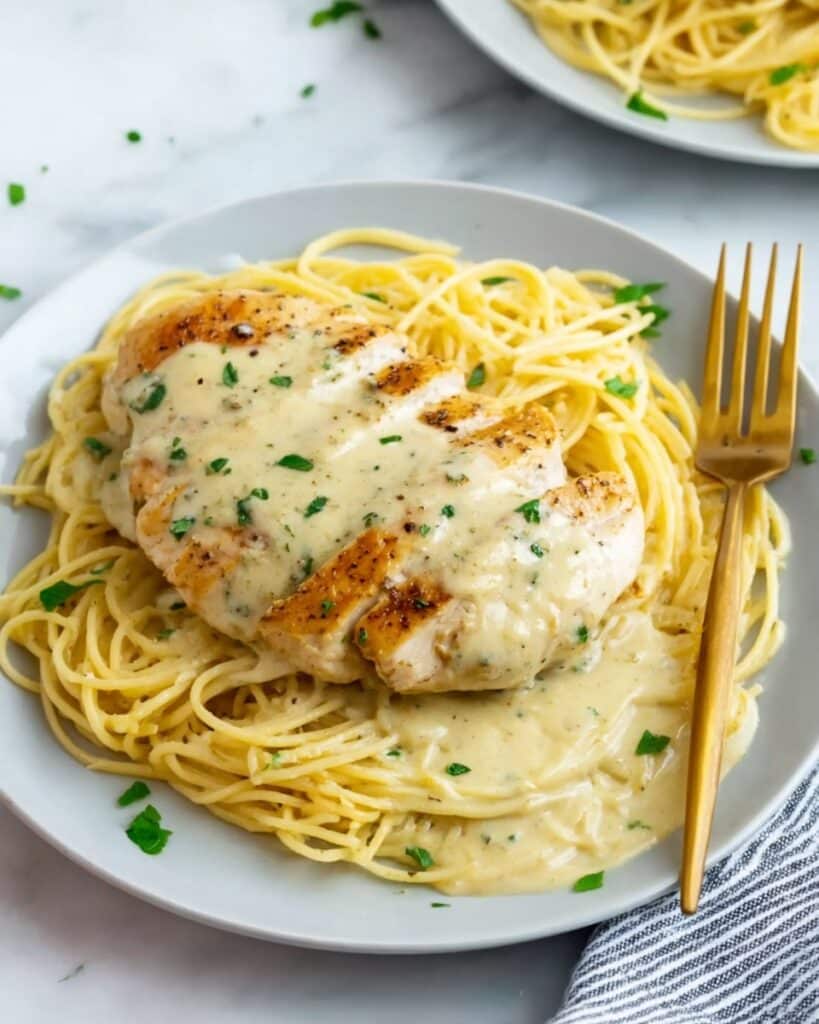 Crockpot Angel Chicken with Creamy Sauce and Pasta Recipe
