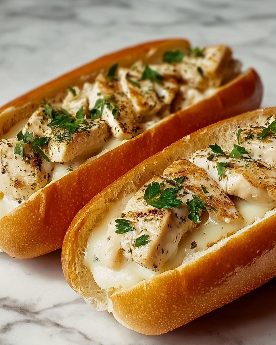 Chicken Alfredo Stuffed Garlic Bread Subs Recipe - Recipe Image