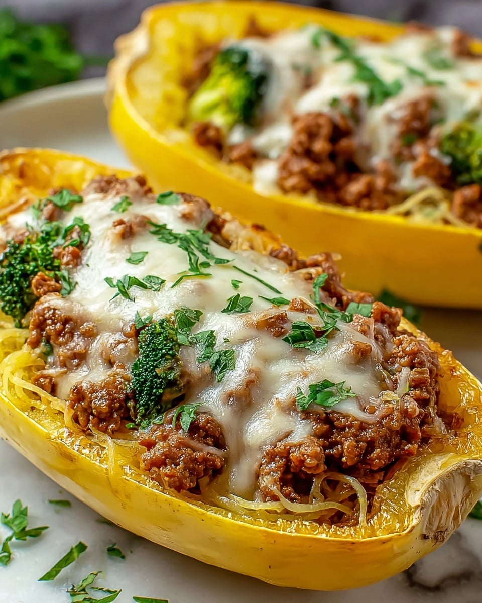 Stuffed Spaghetti Squash with Ground Beef, Broccoli, and Mozzarella Recipe - Recipe Image