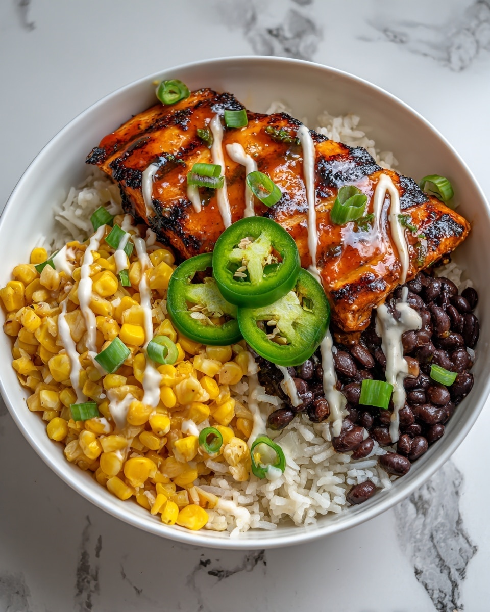 Grilled Chicken Bowl with Corn, Jalapeños & Creamy Sauce Recipe - Recipe Image