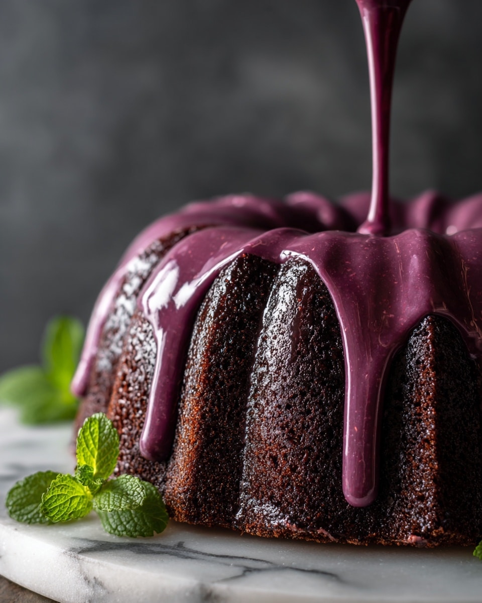 Chocolate Bundt Cake with Hibiscus Cream Cheese Glaze Recipe - Recipe Image