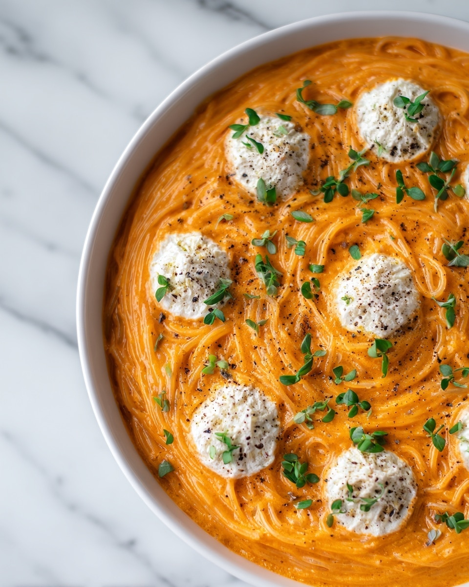 Creamy Red Pepper Pasta with Burrata and Herbs Recipe - Recipe Image