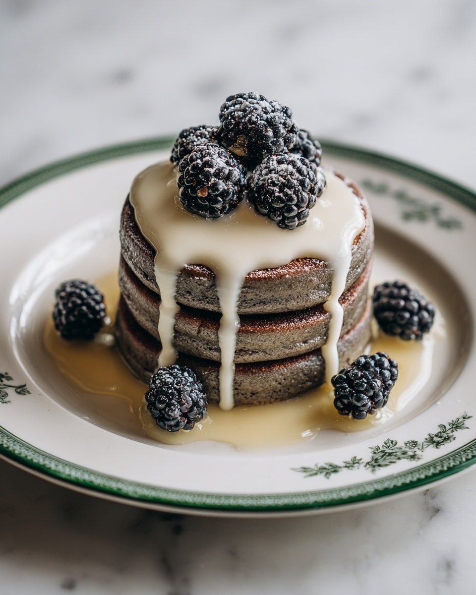 Activated Charcoal Pancakes with Blackberry Compote Recipe - Recipe Image