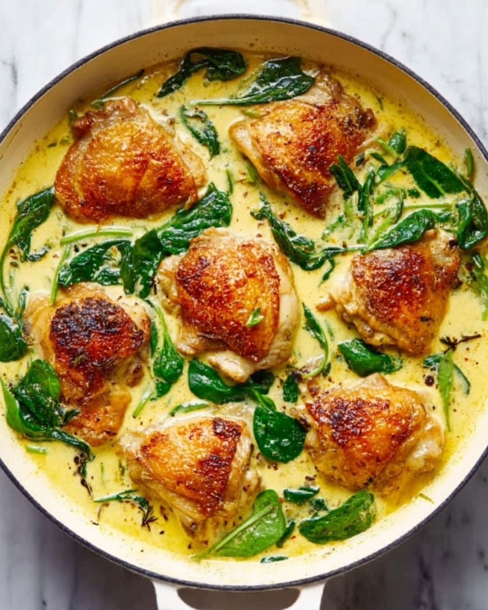 Creamy Garlic Skillet Chicken with Spinach Recipe - Recipe Image