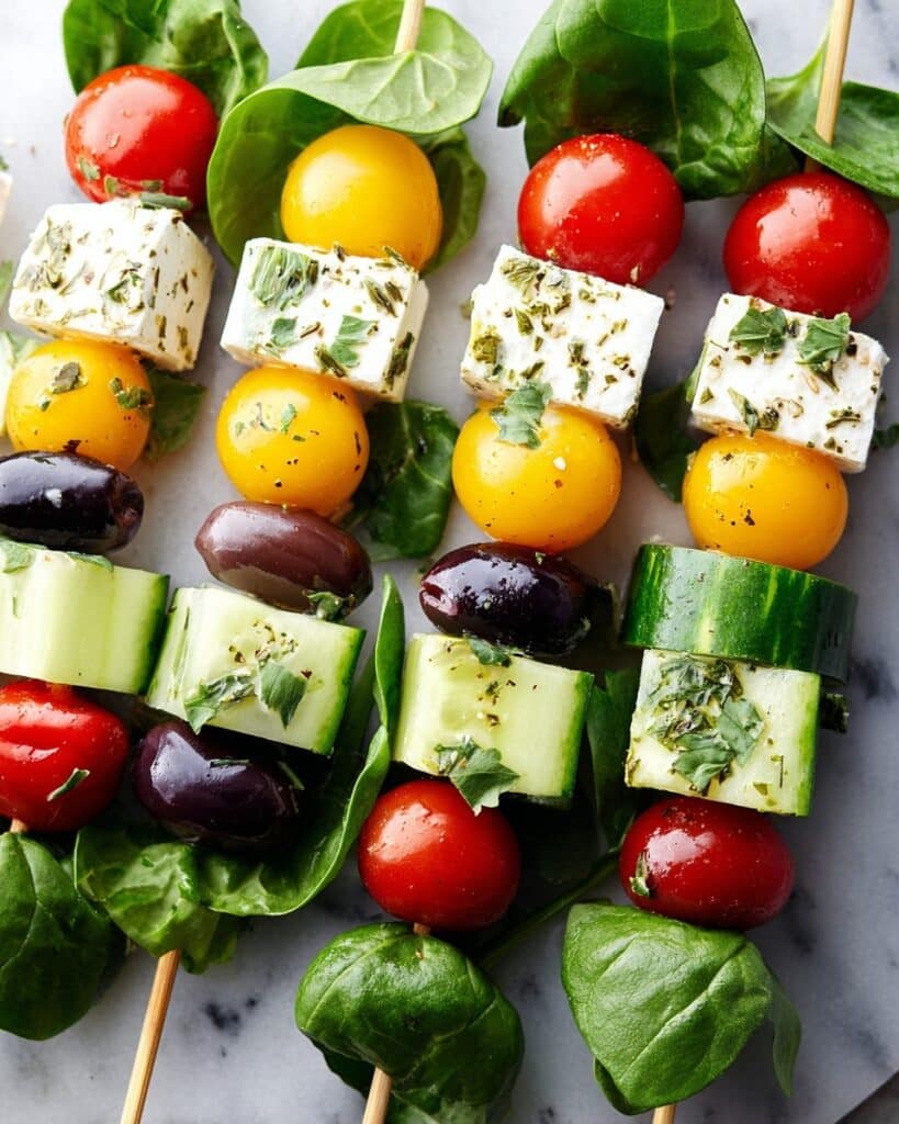 Greek Salad Skewers with Olives and Feta Recipe