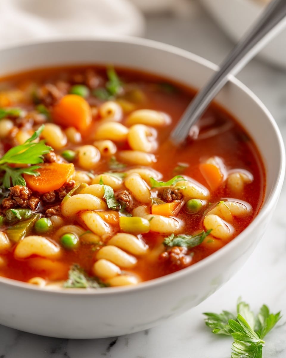 Beef and Macaroni Soup Recipe - Recipe Image