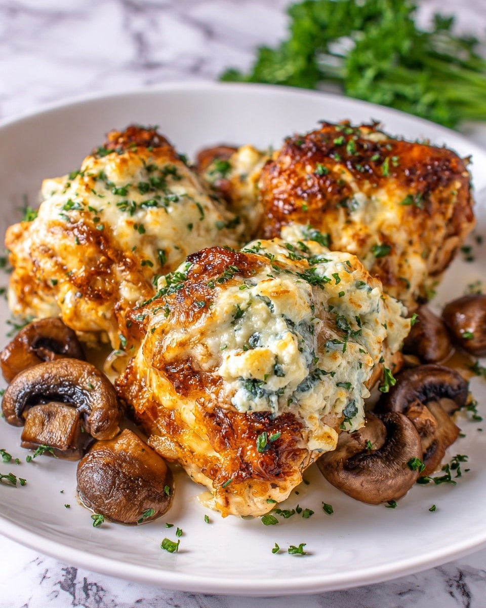 Cheesy Garlic Butter Mushroom Stuffed Chicken Recipe - Recipe Image