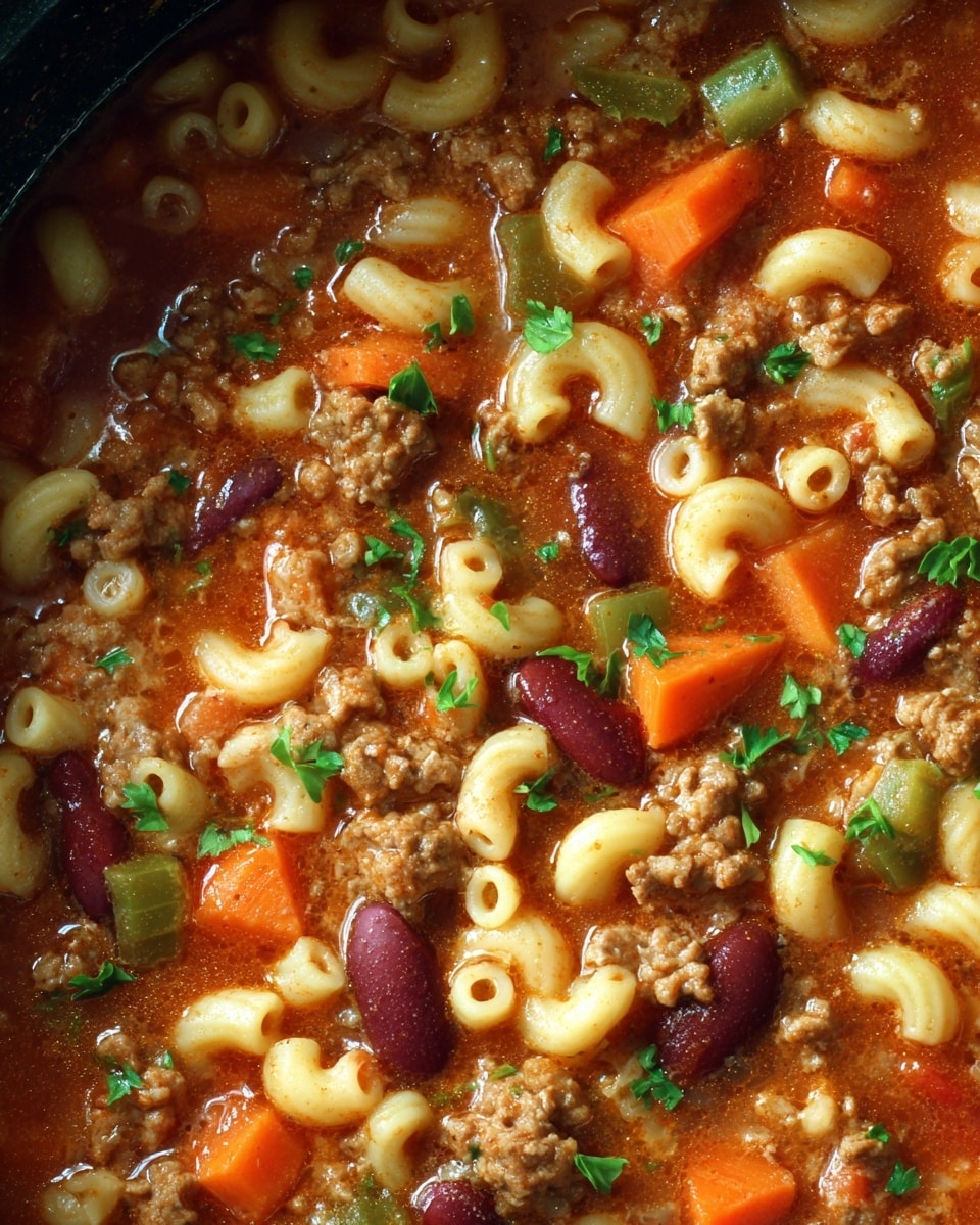 Hearty Pasta Fagioli Soup with Ground Beef and Vegetables Recipe - Recipe Image