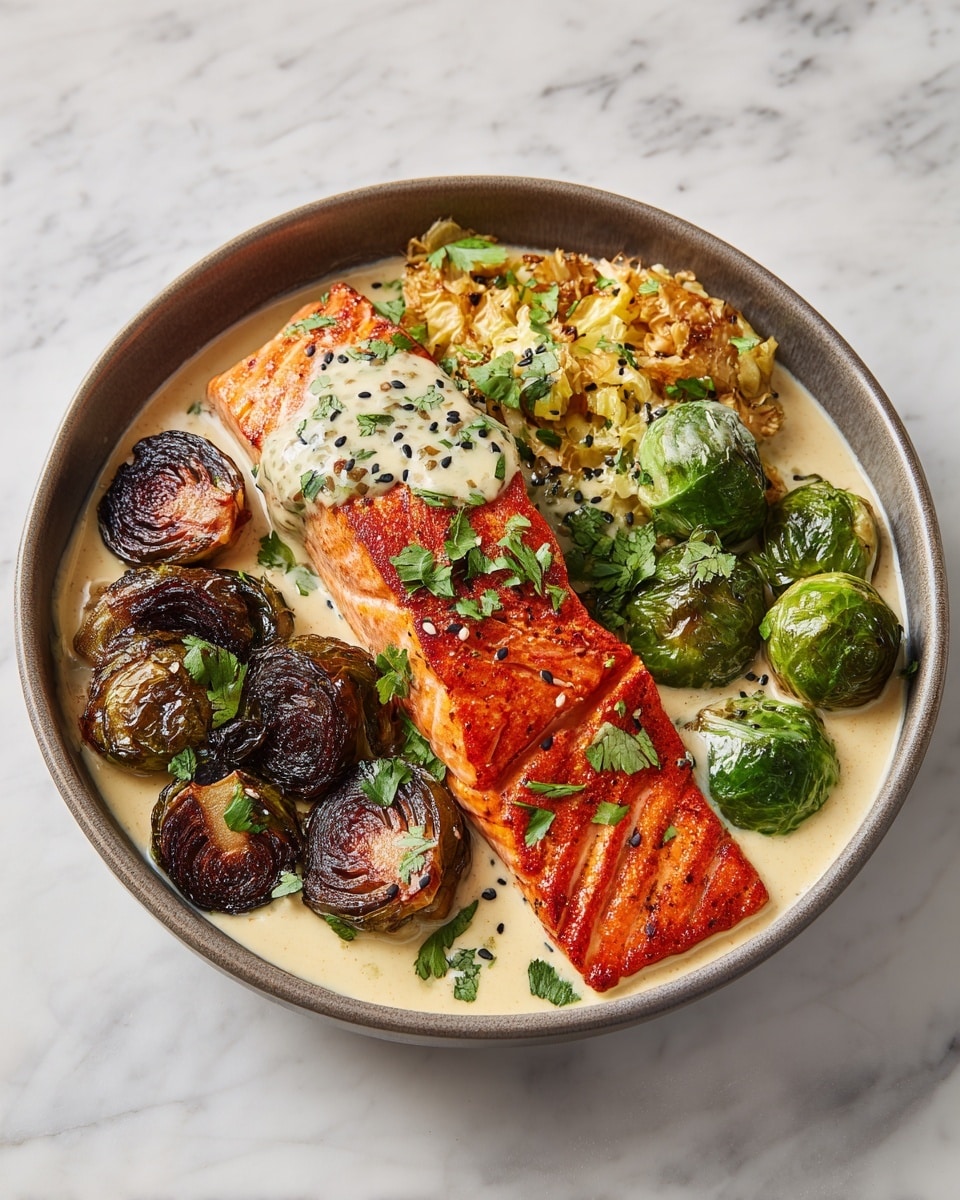 Teriyaki Salmon Bowls with Crispy Brussels Sprouts Recipe - Recipe Image