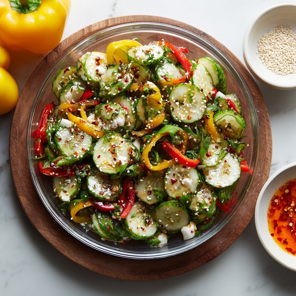 Cucumber and Sweet Pepper Salad with Sesame Ginger Dressing Recipe - Recipe Image