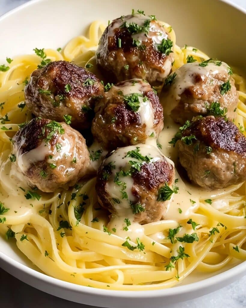 Parmesan Linguine with Garlic Butter Meatballs Recipe