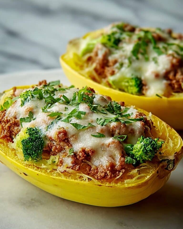 Stuffed Spaghetti Squash with Ground Beef, Broccoli, and Mozzarella Recipe