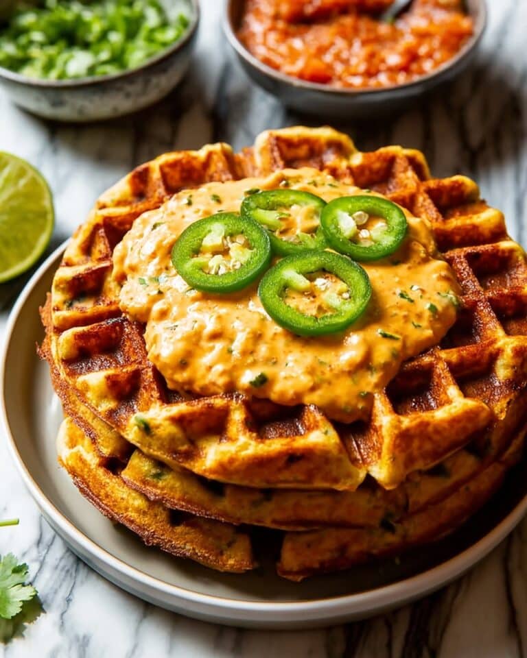 Cheddar Jalapeño Cornbread Waffles with Turkey Chile Con Queso Dip Recipe