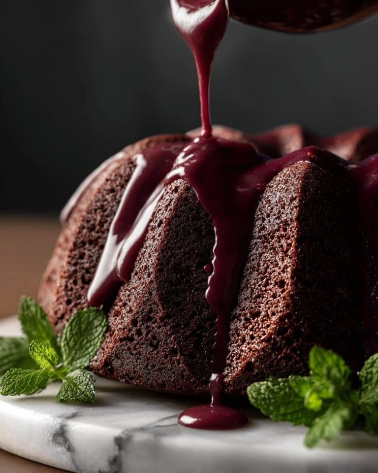 Chocolate Bundt Cake with Hibiscus Cream Cheese Glaze Recipe