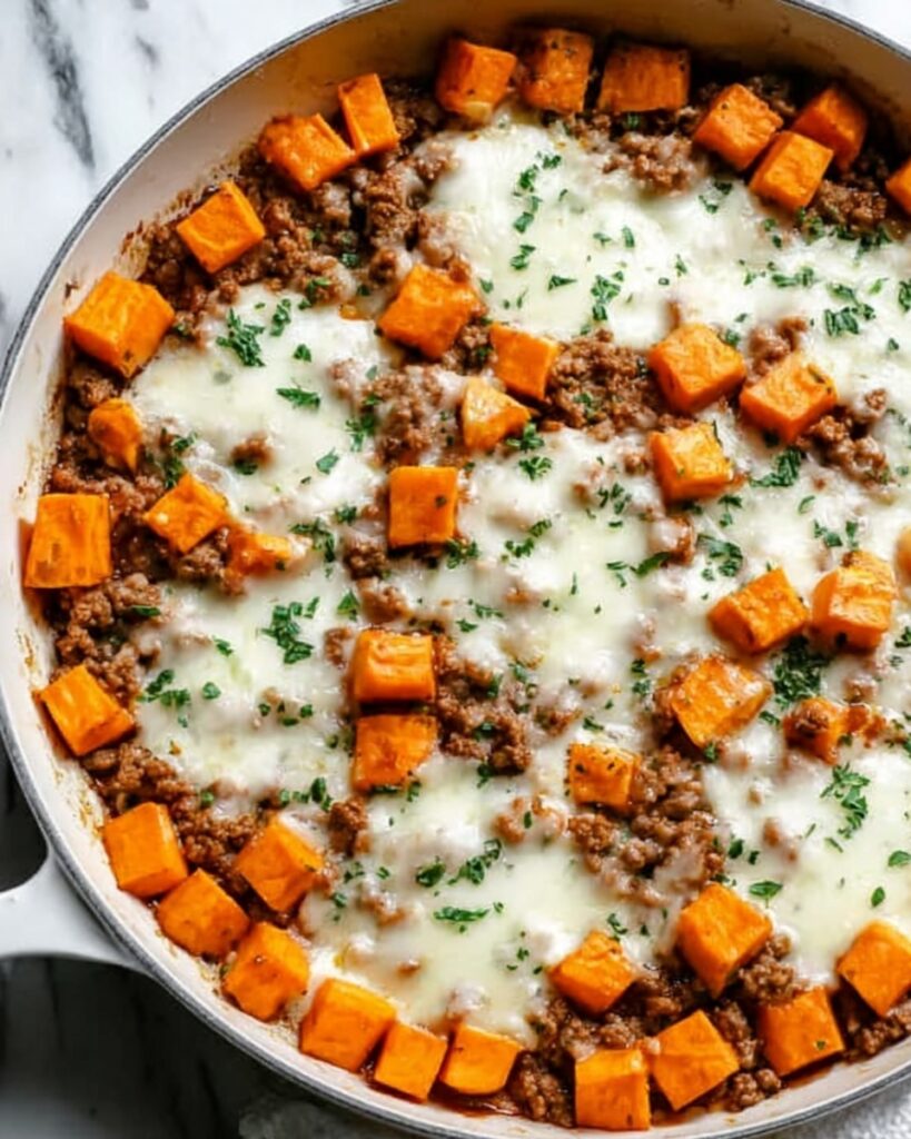 Cheesy Turkey and Sweet Potato Skillet Recipe