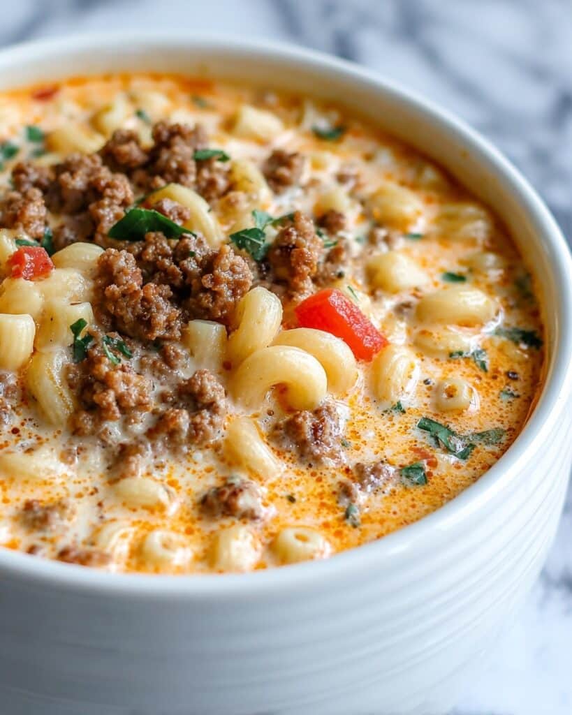 One-Pot Macaroni Cheeseburger Soup Recipe