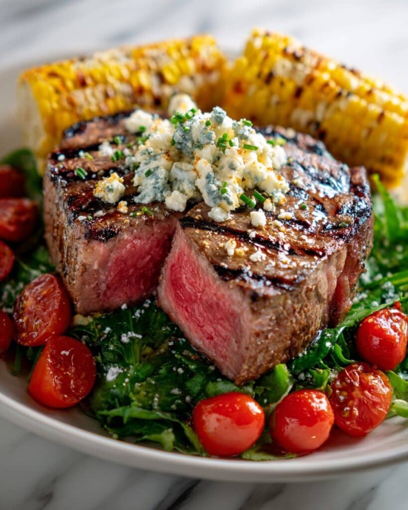 Balsamic Steak Gorgonzola Salad with Grilled Corn Recipe