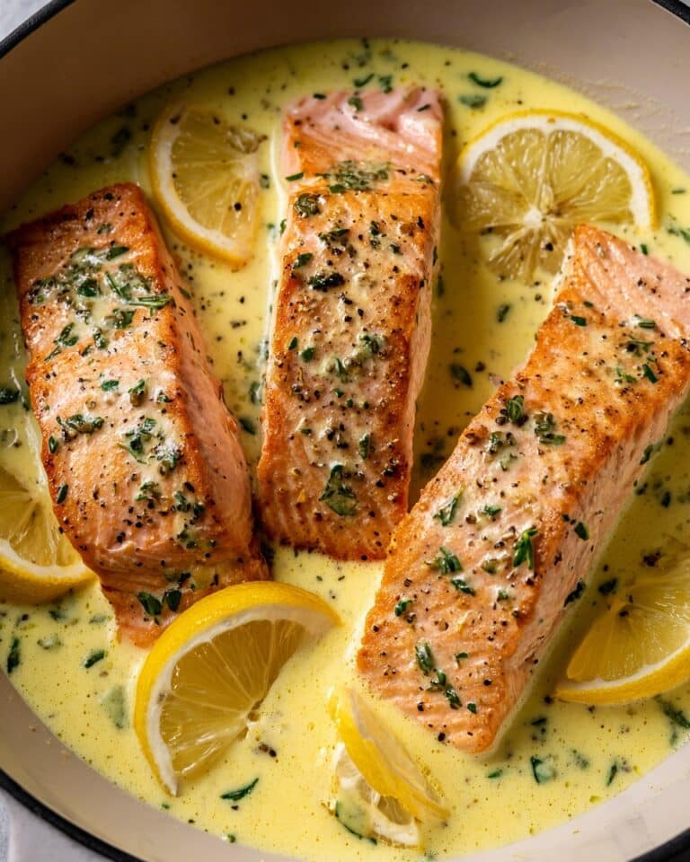 Baked Salmon with Creamy Lemon Garlic Sauce Recipe